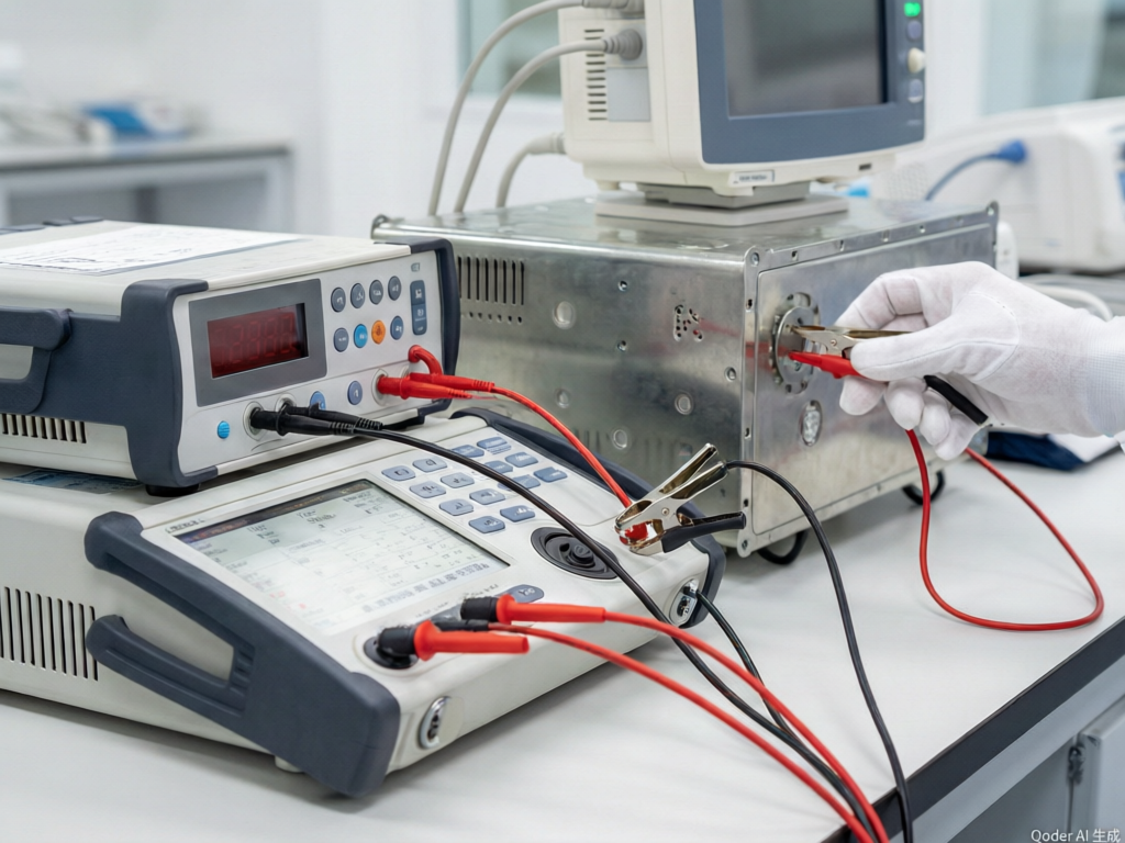 Electrical safety analyzer used to verify surgical light compliance
