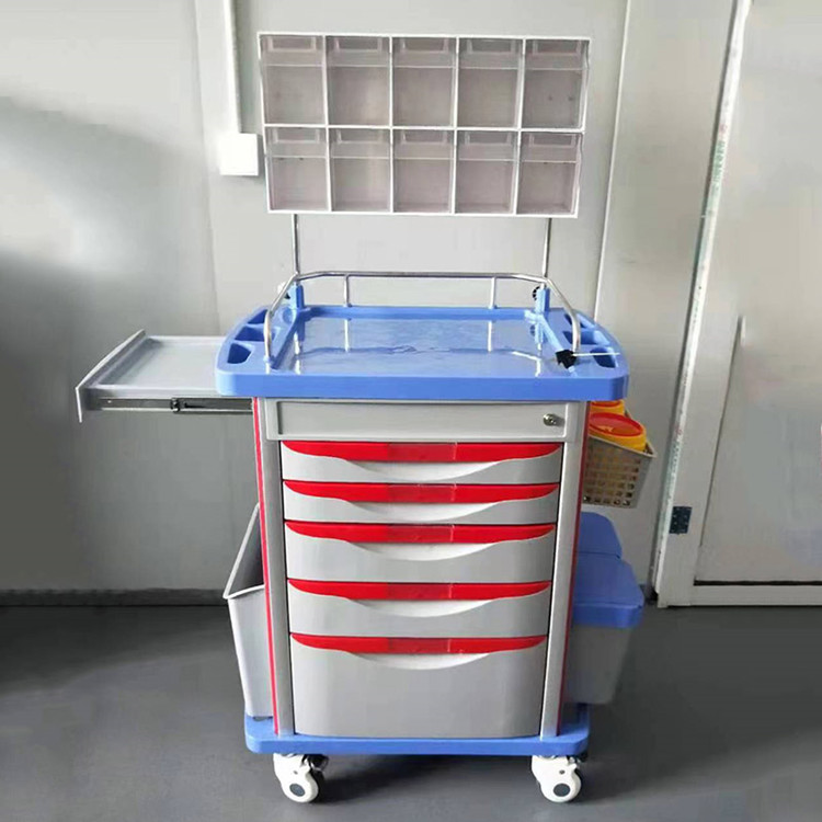 ABS polymer medical trolley showing smooth non-porous surface and color-coded drawer fronts