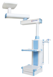 Double-arm surgical pendant for operating room endoscopy and anesthesia equipment