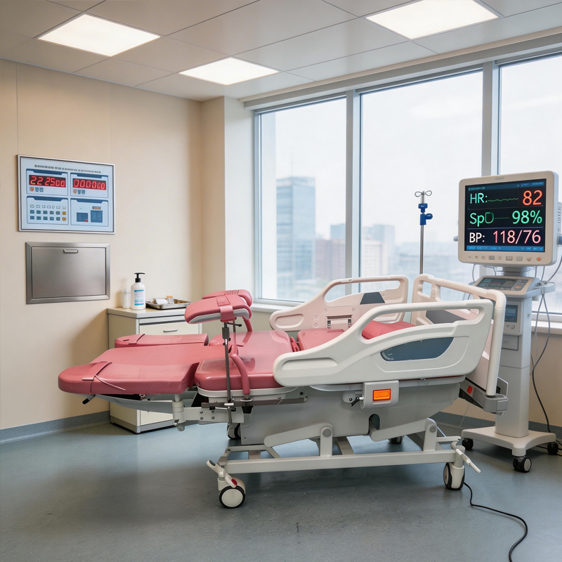 Patient positioning surface with pressure redistributing pad sections on a delivery table