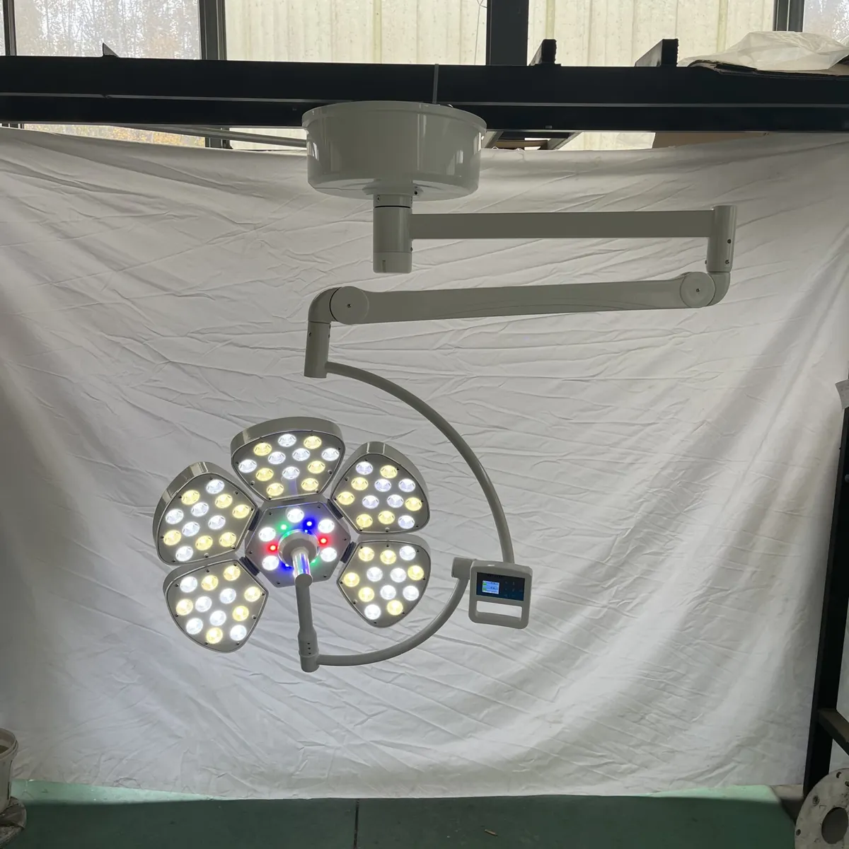 Multi-lens matrix of a shadowless LED surgical light head showing individual lens elements